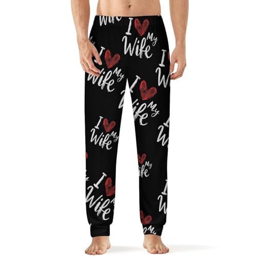 I Love My Wife Pajamas for Men Lightweight Pjs Sleepwear Soft Sleep Lounge Pant with Elastic Waistband
