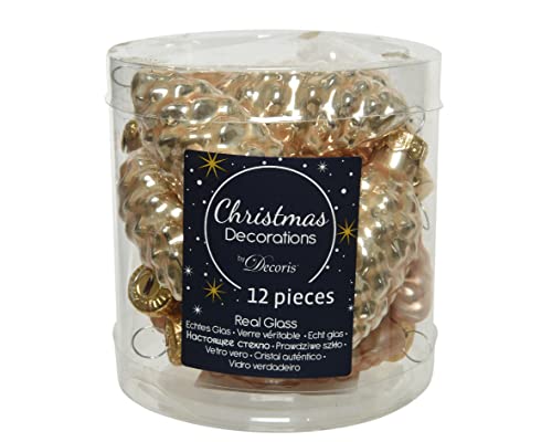 Kaemingk Christbaumschmuck Zapfen Glas 6cm x 12 Stück Weihnachtskugeln Christbaumkugeln beige Karamel