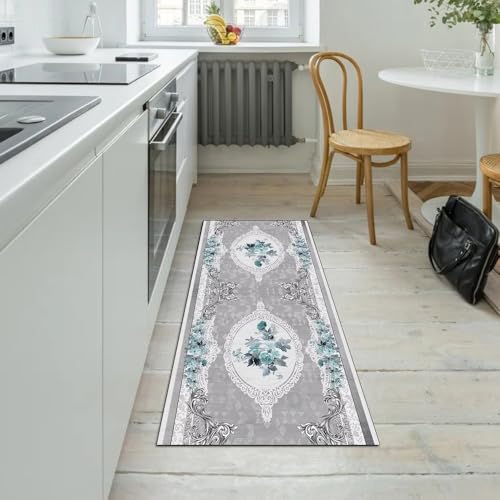 Alfombra para pasillo de 90x120 cm lavable larga antideslizante gris para hogar 5
