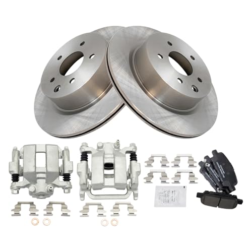 Image of TRQ Rear Brake Pad and Rotor Set Ceramic Calipers Compatible with 2005-2007 Infiniti G35 2006-2009 M35 M45 2007-2009 Nissan 350Z