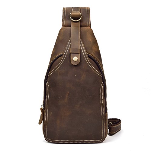 LUUFAN Bolso de la honda del pecho del pecho del bolso del bandolera del cuero genuino de los hombres para el deporte ocasional que camina viaje (Brown) Cover