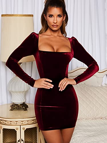 GOBLES Womens Sexy Velvet Long Sleeve Bodycon Elegant Mini Party Dress3