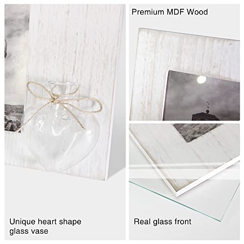 Takfot 4X6 Picture Frame Distressed White, 3 Desk Photo Frames With Heart Shaped Vase For Office Home Decor, Multi Photo Collage Frame For Wall Hanging&Tabletop, Wedding Grandma Mother Mom Gifts #TOP3