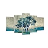 Cuadros Decoracion Salon árbol naturaleza campo Lienzos decorativos 160x85cm Cuadro Sobre Lienzo Moderno Dormitorio Cuadros Pared Imágenes Tríptico 5 Piezas Wall Art Prints Grande XXL EA160x85-3627