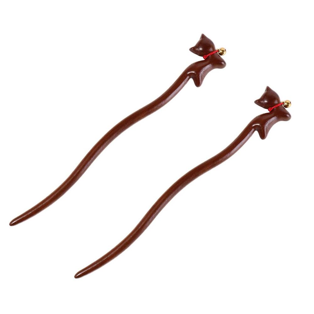 2Pcs Cat Hair Stick Vintage Wooden Hair Stick Chinese Style Cat Hairpin Bridal Hanfu Hair Styling Tool Hair Accessories for Women Girls Gift - Image 1 of 9