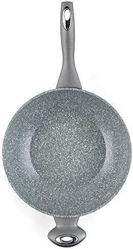 Salter BW02772G Wok With Lid, Non-Stick Induction Pan, Deep Stir Fry Pan, Dishwasher Safe, Bakelite Handle, PFOA Free Large Pan, Healthy Cooking Use Little/No Oil, Marblestone Collection, 28 cm