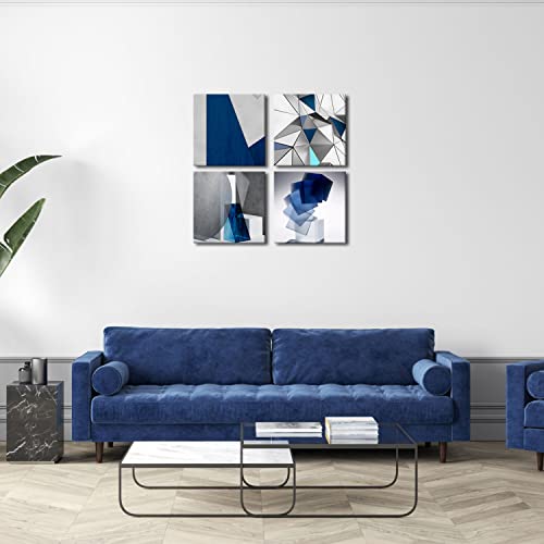 Oilpa Art Blue Abstract Wall Art Blue And White For Living Room Decor 12X12 Modern Gray Abstract 3D Geometric Canvas Print Picture Framed Artwork Bathroom Bedroom Home Decor 4 Pieces #TOP2