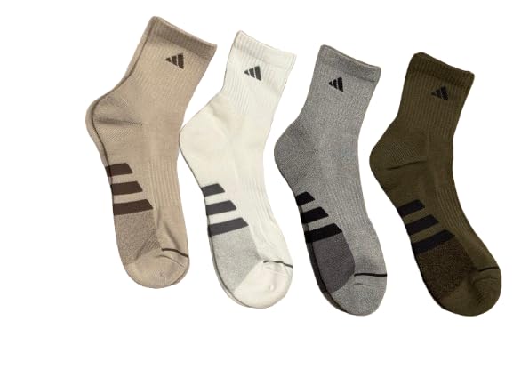 adidas Men's High Quarter Sock Assoted Colors Moisture Wicking Cushioned Footbed Smooth Toe Seam Men's Shoe Size: 6-12 (4-Pack)2