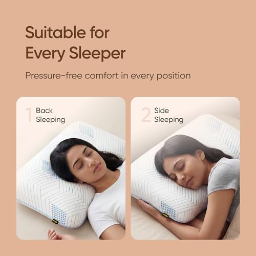 Image of Frido Latex Pillow with Cooling Cover |100% Natural Latex Orthopaedic Pillow for Neck & Shoulder Pain Relief |Reversible Cooling Design with Air Vent Holes | for Side & Back Sleepers | Pack of 2