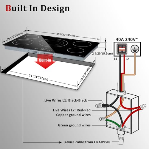 ECOTOUCH 9600W 36 Inch Electric Cooktop 5 Burners,Builtin,ETL & FCC