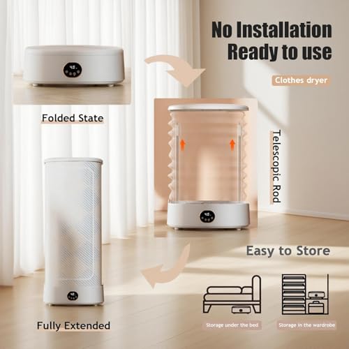 Stiratrice Automatica Asciugatrice Portatile Senza Mano, 30 Min Modo Rapido, Odori Barbecue/Fumo, Design Pieghevole, Adatta Per Appartamenti, Uso Imediato - 3