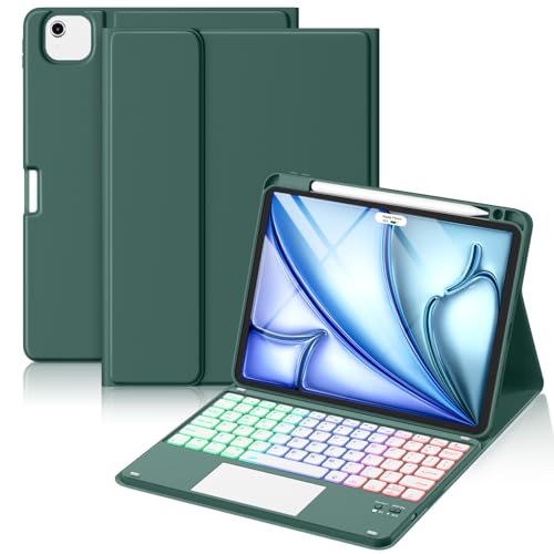 Hamile for iPad Air 11 Inch & Air 5th 4th Generation Case with Keyboard - Multi-Touch Trackpad, 7 Colors Backlit, Detachable Stain Proof Folio Cover for iPad Pro 11-in 4th 3rd 2nd 1st Gen, Pine Green by Hamile - Used condition - US$30.32