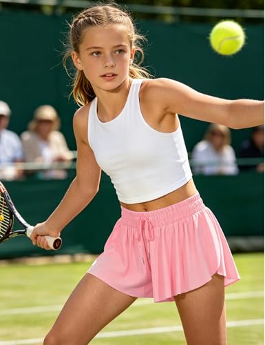 Image of JOCMIC Girls Flowy Shorts, 2 in 1 Preppy Butterfly Shorts with Spandex Liner for Cheer Athletic Gym Teens Casual Clothes