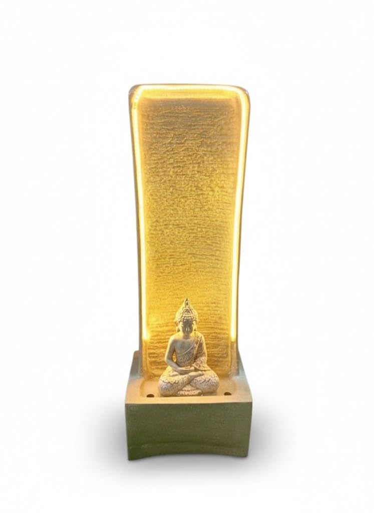 3feet Water Fountain Cream Buddha Garden Water Fountain Indoor Outdoor Fountain for Home Office Living Room Decor with LED Lights and Water Pump