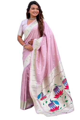 Image of SGF11 Women's Paithani Soft Lichi Silk Kanjivaram Sarees With Blouse Piece