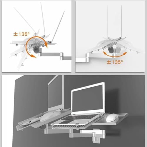 Supporto da parete regolabile per laptop, scrivania pieghevole salvaspazio con vassoio per mouse, per casa, ufficio, cucina e camera da letto, robusta struttura in acciaio