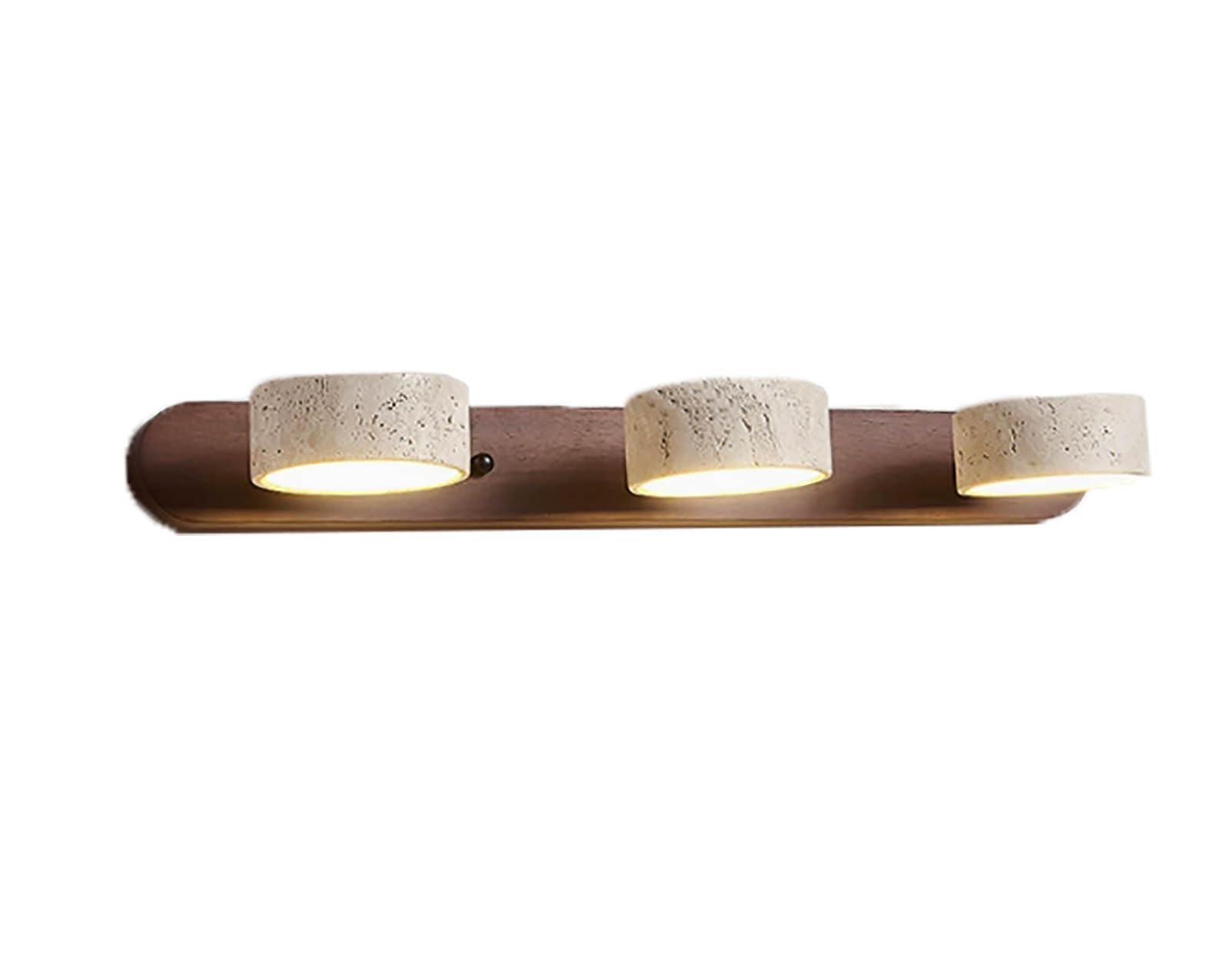 Applique Murale Salle de Bain en Bois et Pierre Naturelle Travertin Jaune Lampe Linéaire Rotative 180° LED pour Miroir