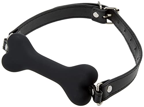 Shots Ouch! Black & White - Silicone Bone Gag With Adjustable Bonded Leather Straps
