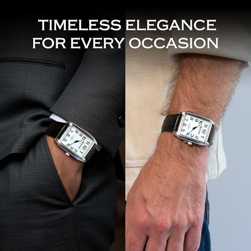 Miykon Vintage Watches for Men | Tank Square Mens Dress Watch with Genuine Leather Strap and Second Hand | Ion Polished, Luminous Hands, Scratch Resistant Glass, Japanese Quartz, 100ft Water Resistant