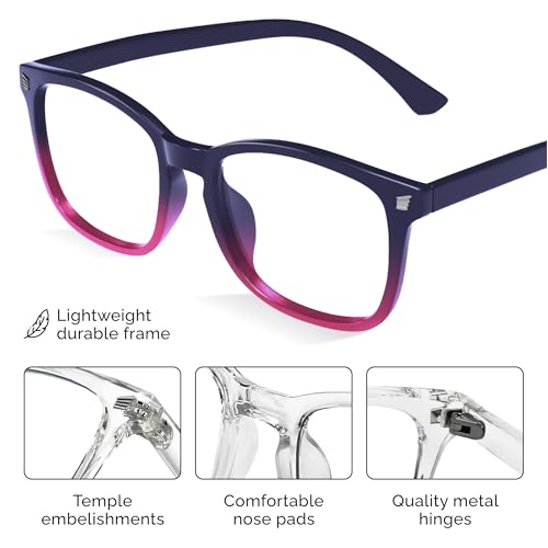 Image of livho High Tech Blue Light Blocking Computer Glasses | Advanced Blue Light Blocking, Screen Fatigue Protection, UV Protection, Clear + Blue Purple