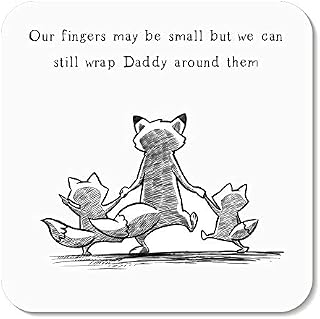 Our Fingers May Be Small But Can Still Wrap Daddy Around Them Fox Coaster by Rors and Wren - Daddy Birthday Fathers Day Daddy Gifts First Fathers Day Gifts from Daughter - 9cm x 9cm (2 Fox Children)