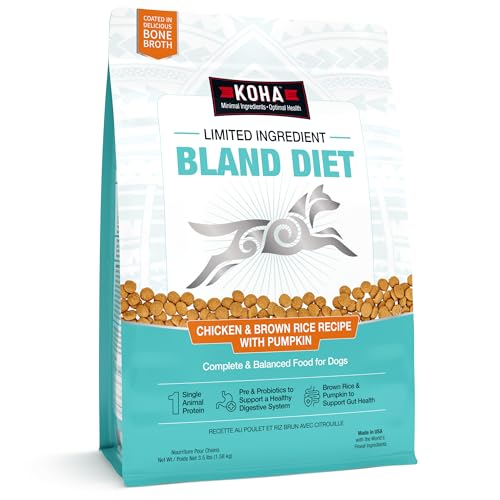 KOHA Limited Ingredient Bland Diet Dry Food for Dogs - Chicken & Brown Rice Recipe, Sensitive Stomach Dog Food - Pumpkin for Digestive Support, 3.5 lbs
