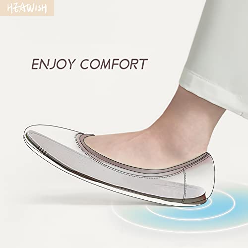 Heawish Women’s Flats Shoes Round Toe Ballet Flats Elastic Work Shoes Leather Flat(Black, Us8) #TOP3