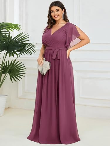 Image of Ever-Pretty Plus Women's Chiffon Bridesmaid Dress A-Line Empire Waist Floor Length Plus Size Formal Wedding Guest Dresses