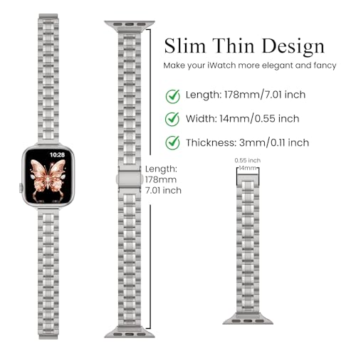 Image of STIROLL Thin Replacement Band Compatible for Apple Watch 38mm 40mm 41mm 42mm-Series 11 10, Metal Wristband Women Men for iWatch Ultra SE Series 9 8 7 6 5 4 3 2 1, Titanium (No Case)