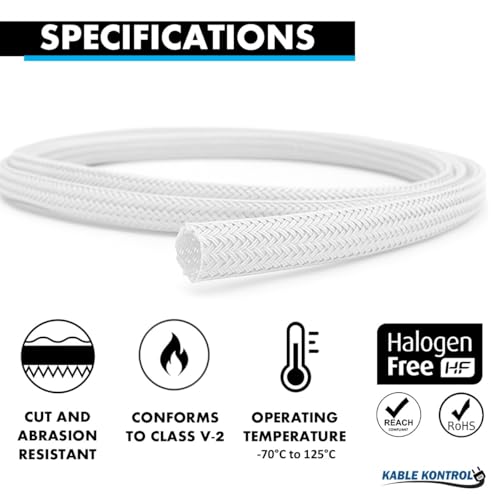 Funda trenzada para cables Kable Kontrol de 50 pies y 2 pulgadas, cubierta auto-cerrable para gestión de cables en aplicaciones automotrices e industriales, color blanco miniatura 2