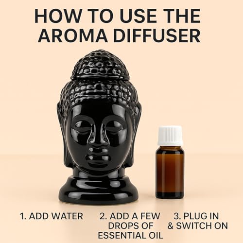 Image of HS HINDUSTANI SAUDAGAR Noir Bodhi Ceramic Aroma diffusers Electric Oil Camphor Burner for Home Essentials Oils Kapoor dani for Office Meditation Bedroom Ideal for Aromatherapy decor and Gift