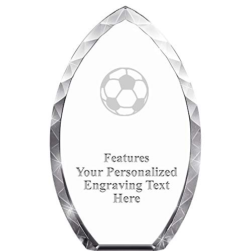 Crown Awards 8" Tear Drop Soccer Ball Crystal Award, Custom Engraved Soccer Ball Trophy, Engraving Included