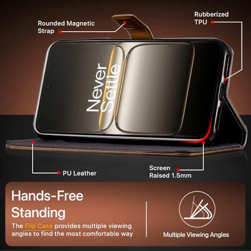 Image of FLIPPED Hand Stitched Honeycomb Dual Design Back Flip Cover Case for 1+ OnePlus Nord CE 5 5G (Shock Proof | Leather Finish | Wallet Case Card Holders & Stand) - Tanned Brown