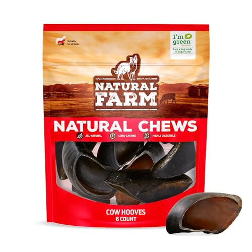 Natural Farm Cow Hooves (6 Pack), Odor-Free, All Natural Sourced from Farm-Raised Beef Hoof Dog...