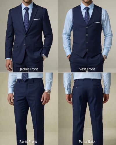 Image of YND Men's 3 Piece Suit with Tie, Solid Color Slim Fit Jacket Vest and Pants