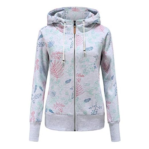 TrendiMax Dam Huvtröja med Dragkedja Huvjacka Tryck Höst Vinter Sporttröja Tröja Hoodie Sweatjacket Vit M