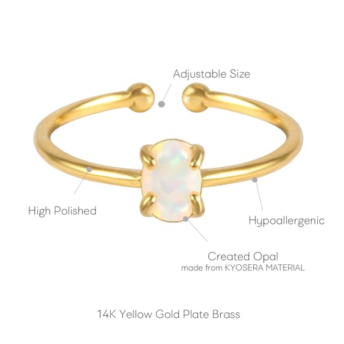 MUSTHAVE 18K Rose Gold Plated Opal Ring, White/Green/Pink Opal, Adjustable Size3