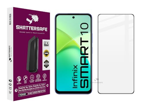 Image of Shattersafe Oleophobic Tempered Glass Screen Protector Compatible For Infinix Smart 10 [Pack of 1]. Edge To Edge Full Screen Protection With Easy Installation Kit & Case Friendly Fit.
