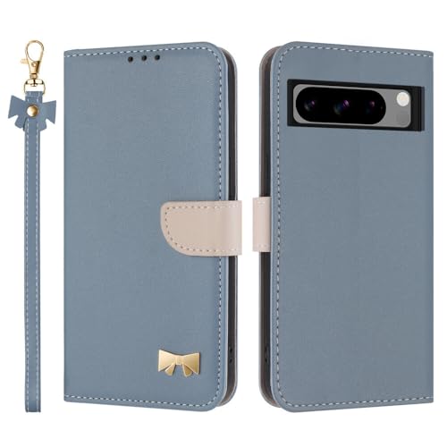 Coque cuir pixel 9 bleu clair étui à rabat finition unie chic