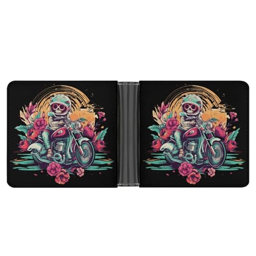 Riding Motorcycle Skull Bifold Wallet PU Leather Coin Purse Lightweight Credit Card Holder Wallet Money Clip