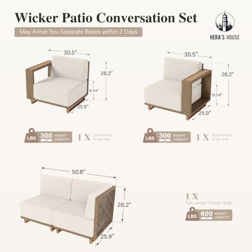 Image of HERA'S HOUSE Patio Sectional Furniture Set, Modular Outdoor Conversation Set with 10 inch Thick Cushion, 4 Seats Yellow Rattan Wicker Sofa for Deck Yard Lawn