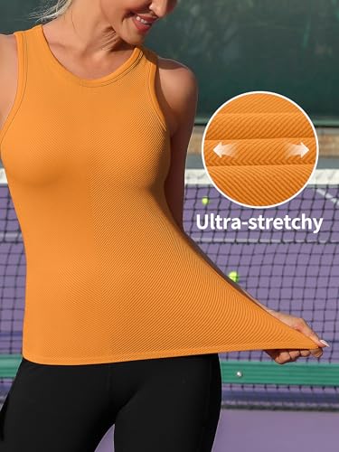 Image of ATTRACO Ribflex Workout Tank Tops for Women Seamless Full Length Gym Tops Athletic Yoga Top Built in Bra