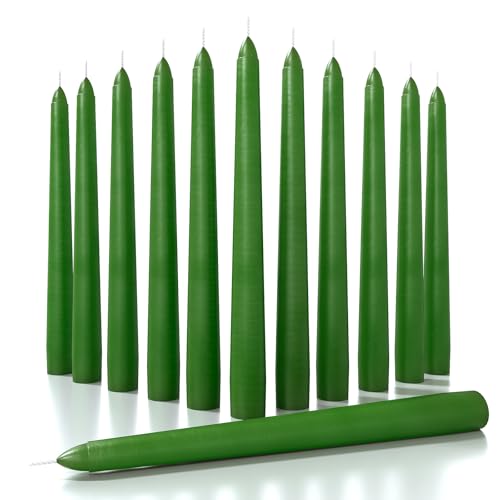 CANDWAX 20.3 cm Taper Candles Set of 12 - Dinner Candles Dripless - Tall Candles Long Burning Perfect for Dinner, Party or Christmas Candles Decor - Green Candles