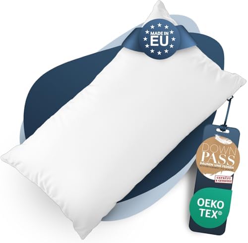 CALMONT Almohada de plumón de 3 cámaras, 40 x 80 cm, mullida y ap...