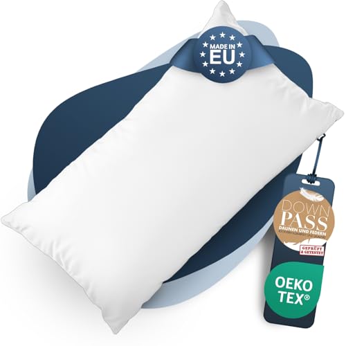 CALMONT 3-Kammer Daunenkissen 40x80 I flauschig & Allergiker geeignet I Langlebig & Atmungsaktives Bettkissen I Federkopfkissen I Federkissen 40 x 80...