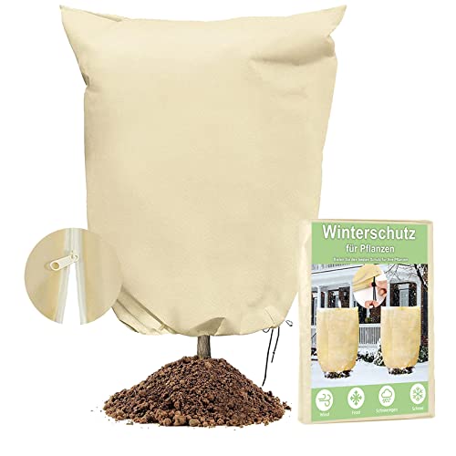 Protection hivernale pour Plantes en Pot - 100 x 80 cm - avec Fermeture éclair et Cordon de Serrage - Respirant, indéchirable, Protection Contre Le Froid et Le Gel - Housse de Protection pour Arbres Cover