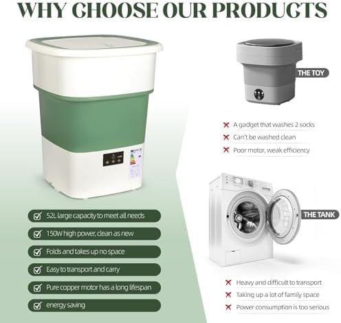 LovHomdecr Mini Washer β Your Tiny Laundry Escape for Dorms, Apartments & Weekend Getaways, No Tools, No Hassle, Just Clean Clothes (White Green) - 3
