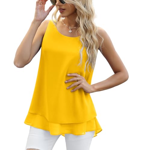 Jouica Women's Sleeveless Chiffon Tank Top Double Layers Casual Flowy Tops