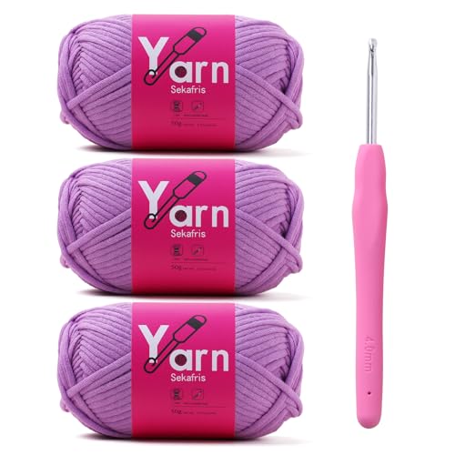 Image of Crochet Yarn with Cotton Yarn for Crocheting - Crochet Knitting Yarn for Beginners with Easy-to-See Stitches - Yarn for Crocheting - Parfait Chunky Yarn -Cotton-Nylon Blend (Pale Purple)