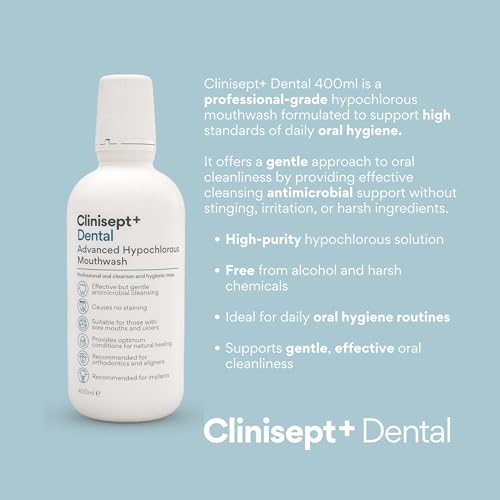Clinisept Dental Mouthwash – Hypochlorous Acid Mouth Wash for Daily Oral and Dental Hygiene - Alcohol-Free, Fluoride Free Mouthwash, Non-Staining Oral Rinse (400ml)